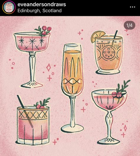 Cocktail Illustration, Festive Cocktails, Crystal Glassware, Christmas Cocktails, Christmas Drinks, Christmas Illustration, Christmas Aesthetic, Cute Images, Food Illustrations