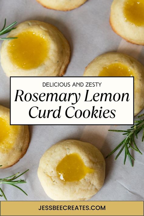 This Rosemary Lemon Curd Cookie Recipe blends fragrant rosemary with lemon for a delicious citrus treat! Lemon Thyme Rosemary Cupcakes, Lemon Rosemary Shortbread, Lemon Rosemary Cookies, Lemon Curd Cookies Recipe, Rosemary Cookies, Elf Food, Lemon Curd Dessert, Lemon Curd Cookies, Curd Cookies