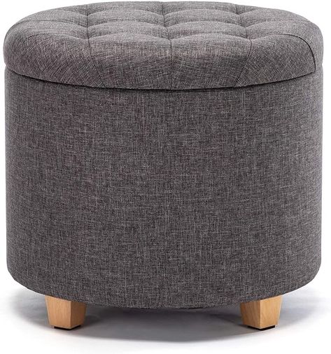 HNNHOME 45cm Round Linen Padded Seat Ottoman Storage Stool Box, Footstool Pouffes Chair with Lids (Charcoal) : Amazon.co.uk: Home & Kitchen Soft Stool, Linen Ottoman, Faux Fur Area Rug, Folding Ottoman, Tripod Lighting, Makeup Dressing Table, Dressing Table With Chair, Console Table Hallway, Ottoman Storage