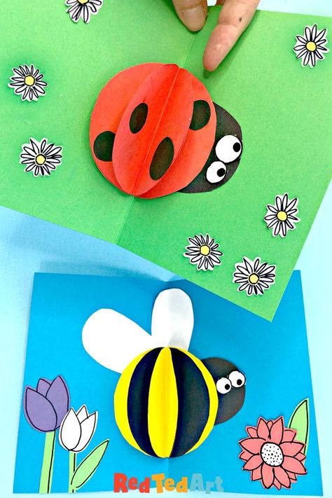 Pop Up Cards For Kids, Easy Pop Up Cards, Paper Ladybug, How To Projects, Card Making Ideas Easy, Libros Pop-up, Spring Art Projects, Ladybug Crafts, Paper Craft Videos