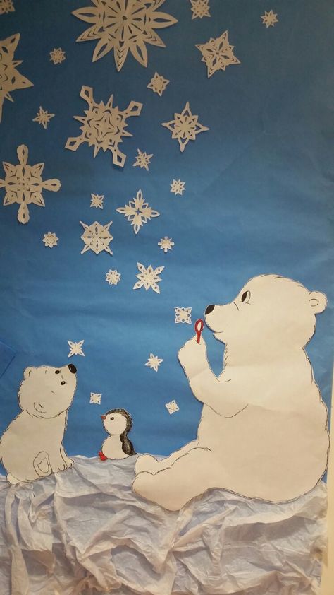 Winterwonder Land Door Decoration, Winter Wall Decorations For School, Winter Classroom Board Ideas, Winter School Board Ideas, Winter Theme Door Decorations For School, Door Winter Decorations Classroom, Winter Decoration For Classroom, Yeti Door Decoration, Winter Door Theme For Classroom