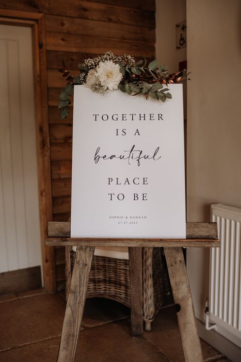 Make a stunning first impression on your wedding day with our custom-designed wedding welcome sign. This elegant piece serves as a beautiful introduction to your celebration, setting the tone for a day filled with love and joy. 🌿 Features: A white background with soft black font. Personalised with your names and wedding date High-quality craftsmanship for a timeless look Choose from various design styles to match your theme Sturdy and durable materials for indoor or outdoor use PLEASE NOTE: Easel not included. 💖 Matching Items: In need of more stationery? We can create any matching, custom items that you need for your big day! 🛠️ How It Works: Place your order. - Provide us with your names, wedding date, venue and any design preferences. - Receive a digital proof for your approval withi Wedding Sign Ideas Entrance, Welcome To Our Forever Wedding Sign, Floral Welcome Sign Wedding, Wedding Welcome Sign Sayings, Ceremony Signs Wedding, Wedding Easel Sign, Wedding Ceremony Welcome Sign, Welcome To The Wedding Sign, Welcome Signs Wedding