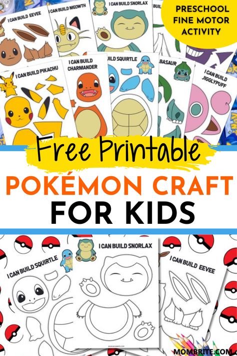 Pokemon Fine Motor Activities, Build A Pikachu Printable, May Kids Crafts, Pokemon Club Activities, Pokemon Ball Craft, Pokemon Headband Printable, Pokemon Educational Activities, Pokemon Preschool Activities, Pokemon Learning Activities