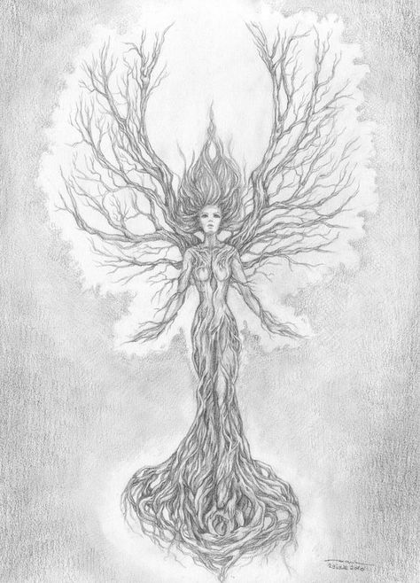 Woman Tree Tattoo, Psychology Test, Mother Nature Tattoos, Nature Goddess, Matka Natura, Goddess Tattoo, Tree Woman, Tree Of Life Tattoo, Tree Drawing