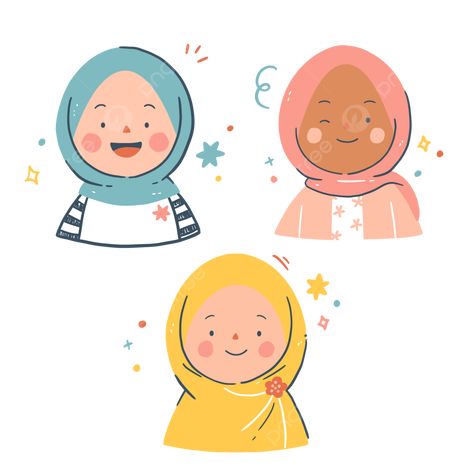 Cute Muslimah Cartoon, Hijab Doodle, Hijab Girl Illustration, Hijab Girl Cartoon, Hijab Clipart, Muslim Illustration, Hijab Illustration, Islam Hijab, Girls Png