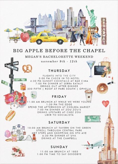 Nyc Bridal Shower Theme, Big Apple Before The Chapel, New York Bachelorette Party Ideas, Nyc Bachelorette Party Ideas, Philadelphia Bachelorette Party, Champs In The Hamps Bachelorette, Bach Trip Itinerary, Bachelorette In New York City, Nyc Bachelorette Theme