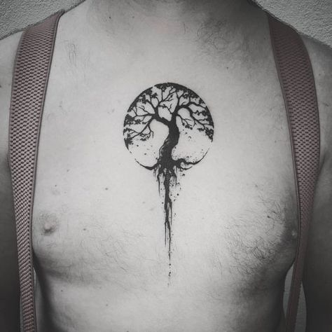 66+ Stunning Yggdrasil Tattoos: Facts, Meanings, Ideas - InkMatch Yggdrasil Tattoo Vikings, Yggdrasil Art, Druid Tattoo, Yggdrasil Tattoo, Roots Tattoo, Yggdrasil Tree, Aries Tattoo, Tree Tattoo Designs, Norse Tattoo