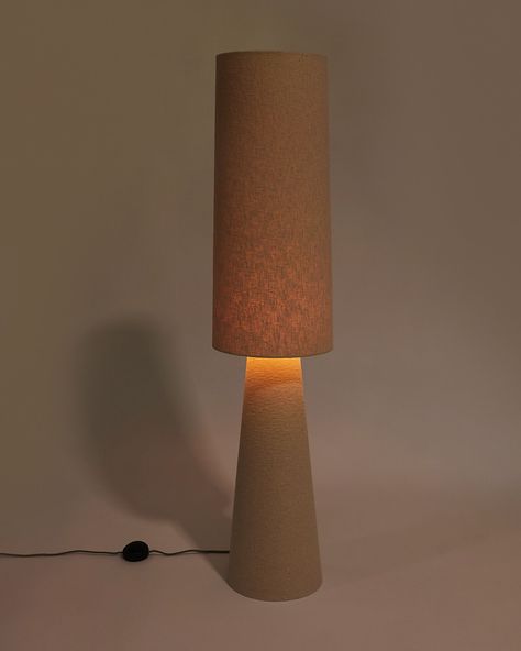 Sculptural floor lamp combining a column profile with a white boucle fabric and textured finish. Complemented by a black and white cotton-covered cord. Ceramic Floor Lamps, Lamp Inspiration, Wooden Greenhouses, Bear Creek, Glass Floor Lamp, Floor Light, Boucle Fabric, Led Lamps, Beautiful Apartments