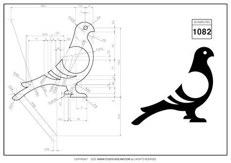 2D CAD EXERCISES 1082 - STUDYCADCAM Cad Design Mechanical, Autocad Isometric Drawing, 3d Autocad, 2d To 3d, 3d Geometry, Autocad Tutorial, Eagle Wall Art, Geometric Origami, Isometric Drawing