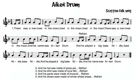 Aiken Drum, Orff Songs, Recorder Songs, Music Class Activities, Rhythm Activities, Classroom Songs, Elementary Music Lessons, Elementary Music Teacher, Silly Songs