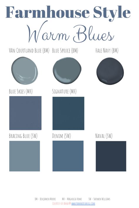 The Best Farmhouse Style Paint Guide Modern Farmhouse Blue Paint Colors, Modern Farmhouse Blue Paint, Rustic Blue Paint Color, Warm Navy Blue Paint Colors, Country Blue Paint Colors, Farmhouse Painting Ideas, Blue Paint Colors For Living Room, Farmhouse Blue Paint Colors, Farmhouse Blue Bedroom