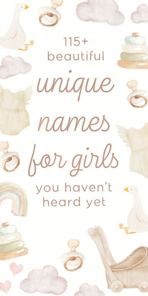 Crushing on unique baby girl names for 2025? This list is packed with uncommon names you don't hear every day! Whether you love cute, slightly unusual, or majorly uncommon names, we've got you covered. Discover a full list of adorable baby girl names with meanings that will inspire you for your sweet little one. Get ready for tons of name inspiration! Cute Baby Names Unique List, Quirky Girl Names, Names Of Baby Girl, Sweet Baby Girl Names, Unusual Girl Names, Uncommon Names, Uncommon Girl Names