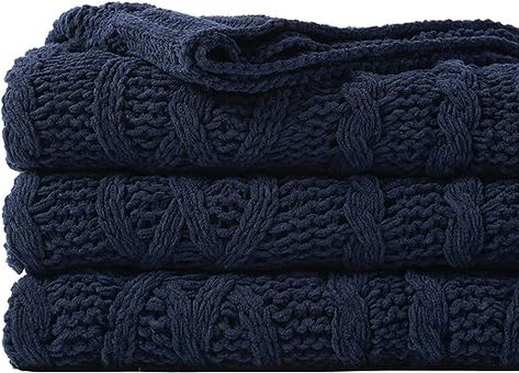 Cable Knit Throw Blanket, Textured Throw Blanket, Throw Bed, Cable Knit Throw, Chenille Blanket, Cozy Texture, Plaid Throw Blanket, Navy Blanket, Blue Throw Blanket