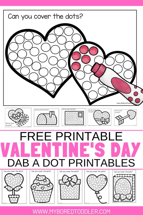 FREE Printable Valentine's Day Dab a Dot sheets for toddlers and preschoolers. A fun fine motor Valentine's Day activity idea. Valentines Toddler Activities, Valentines Day Preschool, Valentines Day Crafts For Preschoolers, Preschool Valentines Activities, Valentine Worksheets, Preschool Valentine Crafts, Toddler Valentine Crafts, Kindergarten Valentines, February Crafts