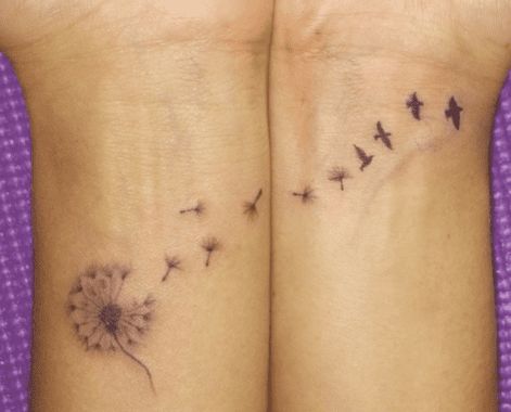 Dandelion Watercolor Wrist Tattoo, Meaningful Wrist Tattoos, Dandelion Tattoo, Shape Tattoo, Wrist Tattoos For Guys, Парные Тату, Small Wrist Tattoos, Art Couple, Modern Tattoos