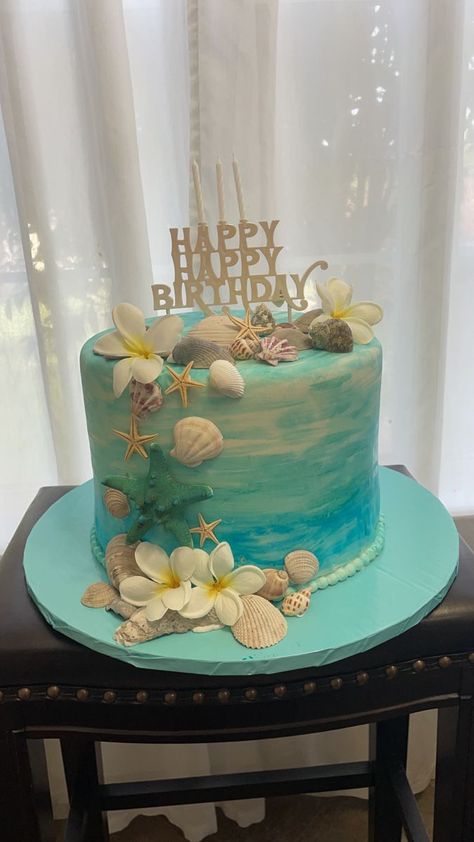 Carribean Cake, Birthday Cake Ocean, Ombre Ruffle Cake, Cake Ocean, Hawaiian Birthday Cakes, Ocean Birthday Cakes, Summer Birthday Cake, Hawaii Cake, Beach Birthday Cake