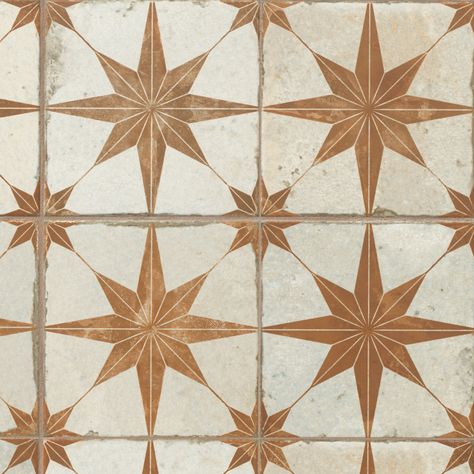 You may not stumble upon your dream tile at a flea market but it can look like you did. This Star Oxide ceramic wall and floor tile is inspired by hand-painted folk art and features a distressed and weathered matte look with lots of character. The tile features a rust-red star design on a light grey background that is both bold and classic. Create beautiful detail on your kitchen wall or entryway floor with this 18" x 18" matte tile that has a straight edge and is pre-scored for easy installatio Entryway Flooring, Star Tile, Accent Backsplash, Connected Design, Matte Tile, Tile Ceramic, The Tile Shop, Ceramic Wall Tiles, Design Your Dream House