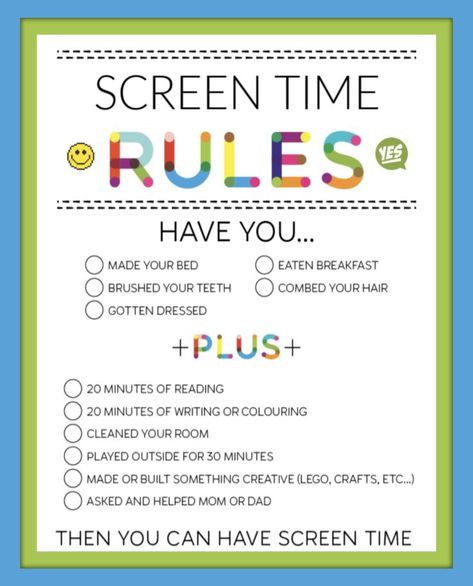 screen time rules for kids Kids Summer Schedule, Uppfostra Barn, Schedule Ideas, Summer Rules, Daily Schedule Kids, Screen Time Rules, Summer Routine, Kids Routine, Kids Chores