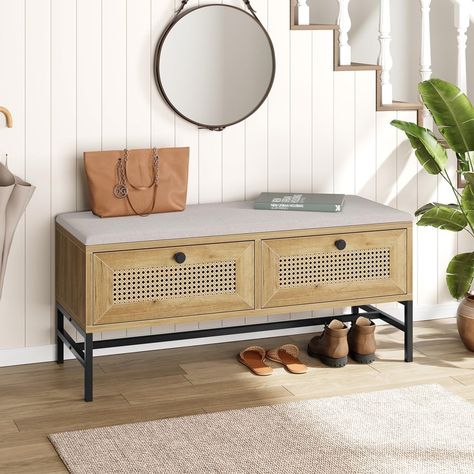 Entryway Bench With Storage, Shoe Bench Entryway, Wooden Storage Bench, Bench Entryway, Shoe Bench, Storage Drawer, Wooden Storage, Bench With Storage, Seat Cushion