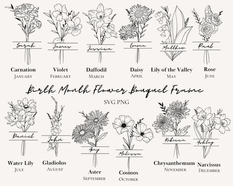 Flower Bundles Bouquets, Birthdate Flowers, Birth Month Flower Tattoos Bouquet, Birthday Flowers By Month, Birth Month Bouquet, Birthday Flower Bouquet, Birth Month Flower Tattoos, Letter B Tattoo, Birth Flower Bouquet Tattoo