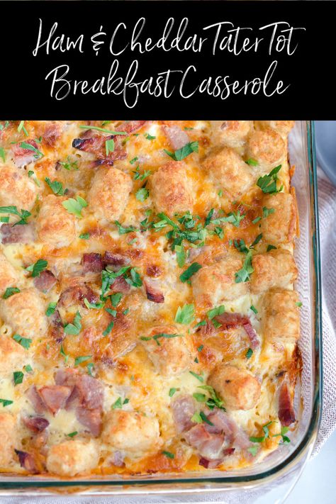 Tater Tot Ham Breakfast Casserole, Tator Tot Egg Casserole Breakfast, Tator Tot Breakfast, Team Breakfast, Crowd Breakfast, Ham Breakfast Casserole, Tot Breakfast Casserole, Breakfast Bakes, Tater Tot Breakfast Casserole