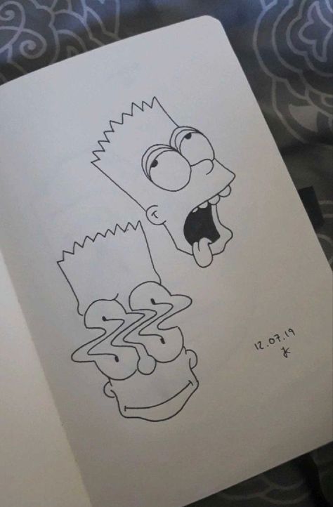 Bart Simpson Art Drawings, Trippy Drawings Ideas, Trippy Simpsons Painting, Trippie Drawings, Cool Trippy Drawings, Disney Cartoon Characters Drawing, Simpsons Trippy, Dope Sketches Easy, Trippy Bart Simpson