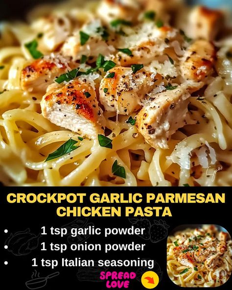 Crockpot Garlic Parmesan Chicken Pasta Crockpot Garlic Parmesan Chicken Pasta, Crockpot Garlic Parmesan Chicken, Garlic Parmesan Chicken Pasta, Beef Tips And Noodles, Parmesan Chicken Pasta, Noodle Bake, Mexican Casserole Recipe, Crockpot Chicken Breast, Chicken Parmesan Pasta