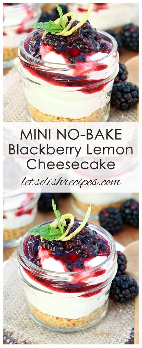 Mini Blackberry Lavender Cheesecakes, Dessert Recipes Individual, Mason Jar Cheesecake, Lemon Cheesecakes, Blackberry Lemon, Individual Cheesecakes, Dessert Cheesecake, Blackberry Cheesecake, Lemon Cheesecake Recipes