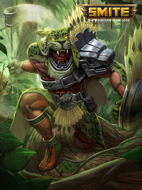 ArtStation - Smite - Xbalanque Jungle Beast Card, Brian Wells Meso America, Jungle Warriors, Ancient Astronaut Theory, Aztec Civilization, Aztec Culture, Mayan Art, Aztec Tattoo, Aztec Warrior, Mini Game