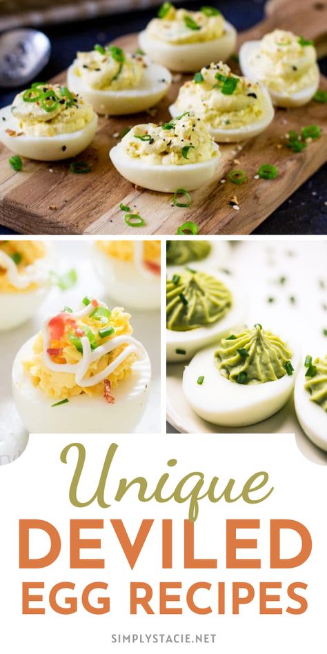 Deviled Eggs Fancy Ideas, Gourmet Deviled Eggs Appetizers, Different Deviled Egg Recipes, Crazy Deviled Eggs, Deviled Eggs Unique, Gourmet Deviled Eggs Recipe, Deviled Egg Recipes Unique, Unique Deviled Eggs Recipe, Unique Deviled Eggs