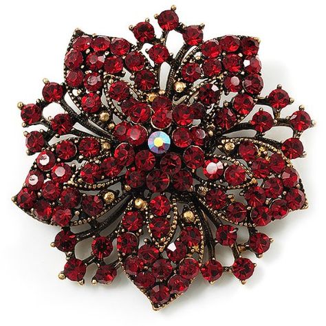 Hijab Pins, Floral Type, Diy Bridal, Gold Theme, Brooch Bouquets, Vintage Things, Red Rhinestone, Crystal Flower, Red Crystals