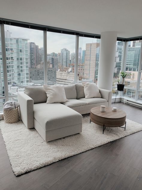 Downtown apartment Cozy Downtown Apartment, Apartment With Floor To Ceiling Windows, Seattle Appartement, Downtown Toronto Apartment Aesthetic, Skyrise Apartment Aesthetic, Toronto Condo Aesthetic, Chicago Apartment Interior, Dc Apartment Aesthetic, Toronto Apartment Aesthetic