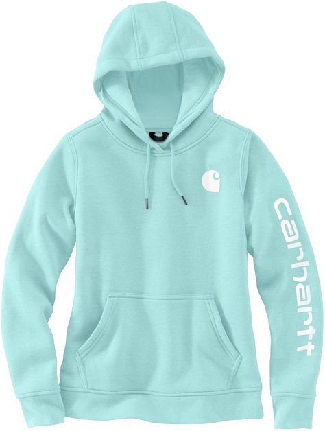 Made of heavyweight fleece, the sweatshirt is brushed on the inside for extra softness. It has a relaxed fit that allows for easy layering, and it's finished with a Carhartt logo down the sleeve Blue Carhartt Hoodie, My Wishlist Ideas, Country Wishlist, Carhartt Women Outfits, Country Hoodies, Carhartt Clothing, Carhartt Hoodies, Western Hoodies, Carhartt Sweater