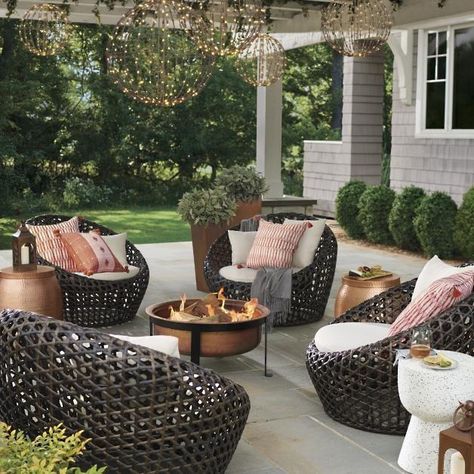 Outdoor Furniture & Patio Decor For Any Space | Grandin Road Cocoon Chair, Copper Fire Pit, Frontgate Outdoor, Metal Fire Pit, Fire Pit Accessories, Patio Inspiration, Modern Backyard, Grandin Road, Grid Style