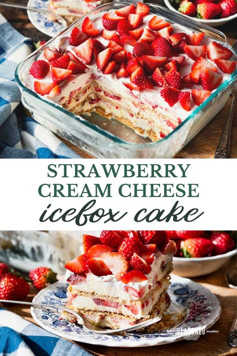 Light, refreshing, and full of cool, creamy, fresh berry flavor, this strawberry cream cheese icebox cake is the perfect easy, no-bake dessert. With layers of graham crackers, pudding, cream cheese, Cool Whip, and sliced strawberries, there’s no cooking necessary — just assemble and chill! Key Lime Icebox Cake, Strawberry Cream Cheese Icebox Cake, Cream Cheese Icebox Cake, Graham Cracker Dessert, Cracker Dessert, Strawberry Icebox Cake, Icebox Desserts, Icebox Cake Recipes, The Seasoned Mom