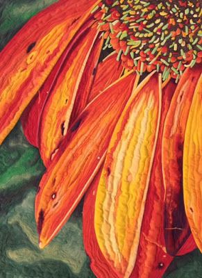 Orange Gerbera, Textile Paint, Landscape Art Quilts, Landscape Quilt, Fiber Art Quilts, Textile Sculpture, Flower Quilts, Contemporary Textiles, White Cotton Fabric