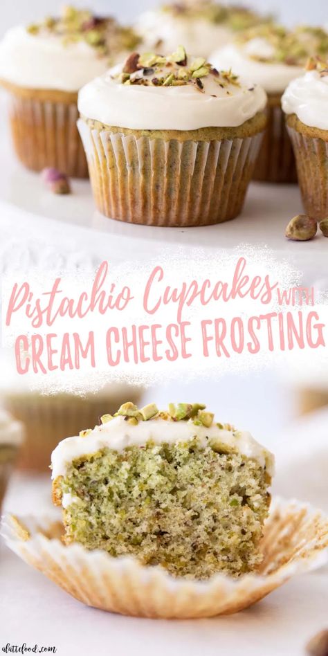 The best homemade pistachio cupcakes are topped with honey cream cheese frosting, and they are made completely from scratch (no pistachio pudding cupcakes here!). Whole pistachios are finely ground and added to the vanilla cake batter to make a light and fluffy cupcake with pistachios. Almond extract and honey complete these pistachio cupcakes to make the ultimate spring dessert. Honey Pistachio Cupcakes, Dessert With Pistachio, Pistachio Cake From Scratch, Pistachio Cream Cheese Frosting, Dessert Ideas Videos, Pistachio Cupcake Recipe, Pistachio Cakes, Spring Dessert Ideas, Desserts Spring