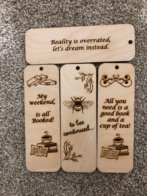 Engrave a special message to make this an even more awesome gift for someone who loves to read. #books #bookshelf #booklovers #bookmark #bookworm #bookrecommendation #bookmarks Wood Burned Bookmarks, To Bee Continued, Bee Bookmark, Pyrography Ideas, Wooden Bookmarks, Bohemian Crafts, Engraving Projects, Bee Book, Wood Burn Designs