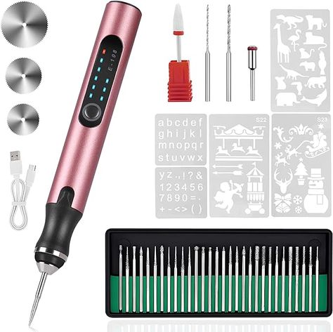 Amazon.com: HOTROSE Electric Engraving Pen with 37 Bits, USB Rechargeable Cordless Engraving Machine, Portable DIY Rotary Engraver for Jewelry Wood Glass Stone Carving (Rose Red) : Arts, Crafts & Sewing Etching Tool, Engraving Pen, Words On Wood, Engraved Pens, Engraving Tools, Jewelry Wood, Rotary Tools, Pen Kits, Engraving Machine