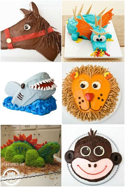 Animal Cakes For Kids, Awesome Birthday Cakes, Birthday Cake Kids Boys, Decorative Desserts, Piggy Cake, Birthdays Cakes, Scary Cakes, Train Birthday Cake, Boy Cakes