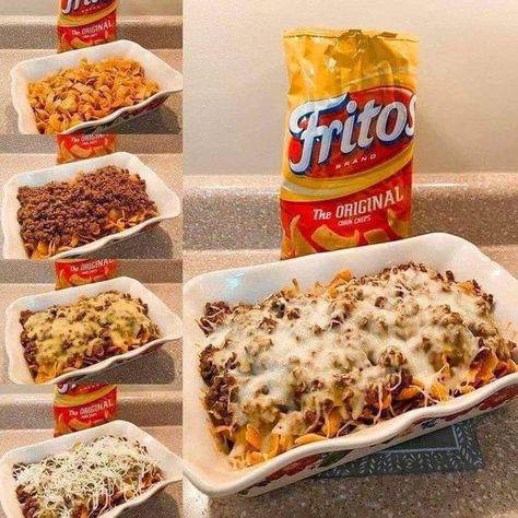 Grandma’s old recipes | Walking Taco Bake | Facebook Walking Taco Bake, Taco Casserole Bake, Chili Cheese Fritos, Baked Tacos Recipe, Walking Taco, Walking Tacos, Cheddar Cheese Soup, Taco Bake, Taco Casserole