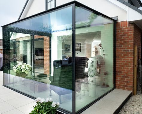 The Hawthorns | Projects | IQ Glass Small Glass House Design, Small Glass Extension, Glass Room Extension, Glass Box Extension, Box Extension, Small House Extensions, Glass Porch, Glass House Design, Minimal Windows