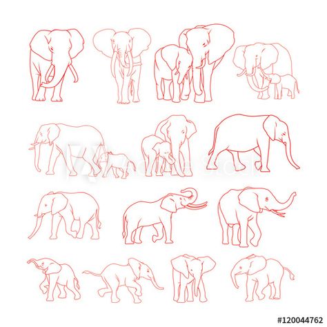 Elephant outline Fine Line Elephant Tattoo Design, Elephant Family Tattoo Design, 2 Elephants Tattoo, Fineline Elephant Tattoo, Elephant Tattoos Simple, Elephant Sketch Simple, Two Elephants Tattoo, 3 Elephant Tattoo, Minimal Elephant Tattoo