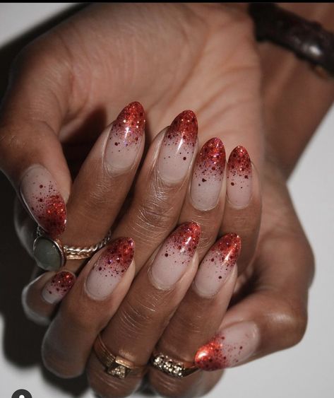 December Manicure, Sparkly French Manicure, Red Ombre Nails, Red Nails Glitter, Festive Nail Designs, Glitter French Manicure, Candy Cane Nails, Red Christmas Nails, Ombre Nails Glitter