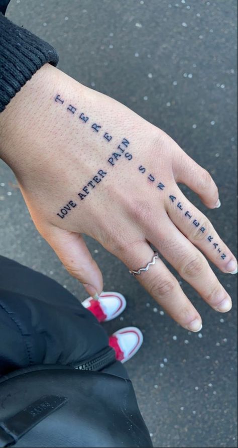 Break Up Tattoos Ideas, Heart Writing Tattoo, Tattoo Writing Hand, Tattoo Hand Cover Up, Tattoos For Ex Boyfriend, Tattoo For Brokenness, Get Out Of Your Head Tattoo, Me Myself And I Tattoo Ideas, Tattoos That Mean Love