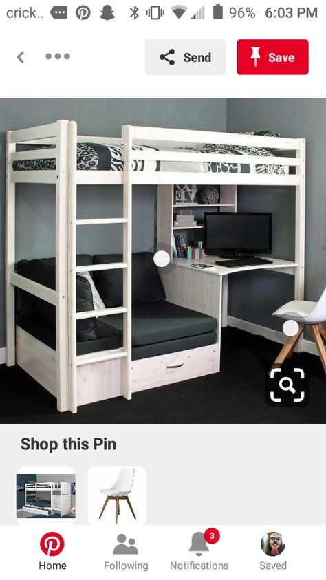 Small Room Loft Bed With Closet, Top Bunk With Desk Underneath, Bunk Bed With Desk Under, Bunk Bed With Desk For Small Room, Bunk Bed Desk Combo, Bunk Beds With Desk Underneath, Teen Loft Bedroom Ideas, Teen Loft Bedrooms, Desk Under Bed