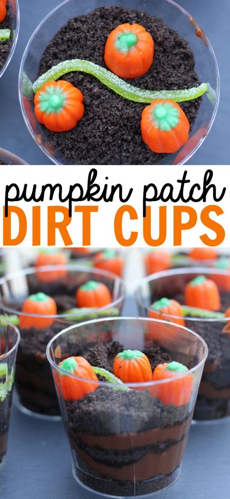 These individually portioned Pumpkin Patch Dirt Cups make for the perfect fall snack at a home, school, or a Halloween party! Dirt Cups, Halloween Fest, Bonbon Halloween, Fall Snacks, Halloween Cake, Monkey Bread, Birthday Halloween Party, Fall Treats, Halloween Desserts