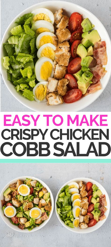 AD: This crispy chicken cobb salad recipe is one of my favorites to make! This fresh salad is perfect for an easy on-the-go lunch or dinner. #johnsoulesfoods Quick Easy Salads For Lunch, Salad Recipes For Lunch Easy, Crispy Chicken Cobb Salad, Healthy Salad Recipes For Lunch Easy, Lettuce Salad Ideas For Lunch, Healthy Salad Recipes For Dinner Chicken, Chicken Lettuce Salad Recipe, Quick Salads For Lunch, Lunch Salads For Work