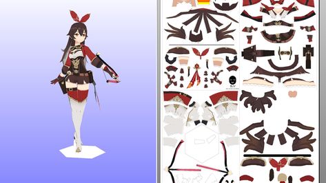 Genshin Impact Papercraft, Genshin Impact Amber, Anime Diys, 3d Templates, Anime Paper, 3d Figures, Instruções Origami, Paper Doll Template, Paper Mask