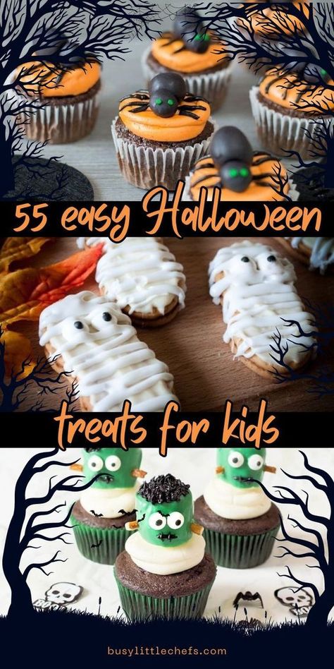 Looking for easy Halloween-themed food for kids? Try these sweet, yummy Halloween snacks & treats. From Halloween rice krispie treats to cute Halloween cupcakes & Halloween cookies, there are Halloween party treats galore! Simple no-bake desserts, spooky Halloween treats for kids, quick 5 minute snacks. Cakes & homemade muffin recipes for Halloween baking, fun DIY Halloween candy ideas, Halloween brownies, best healthy snacks for kids - so many easy Halloween recipes for kids to make. Fun Halloween Snacks For School, Diy Halloween Rice Crispy Treats, Easy Snacks For Kids To Make No Bake, Halloween Theme Food For Kids, October Snacks For Kids, Halloween Themed Treats Party Snacks, Halloween Desserts Easy Simple, Halloween Themed Food For Kids, Fun Desserts For Kids